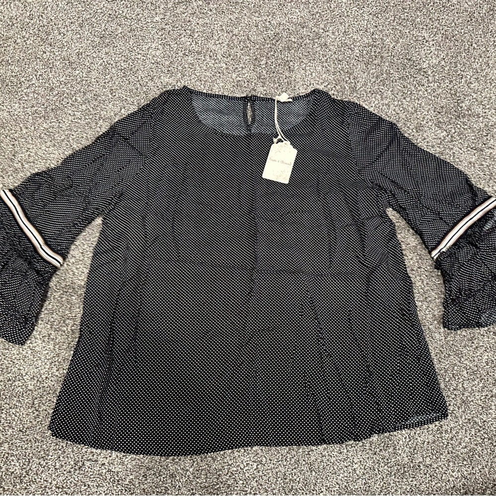 NWT Hem & Thread Women's Black Polka Dot Blouse size L